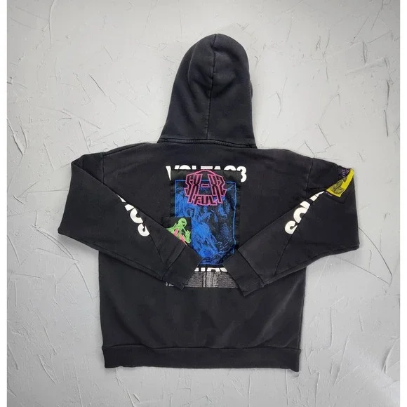 Diesel Hoodie Mens Large Black Haute Kultur Faded Pullover Patch Sweater Adult